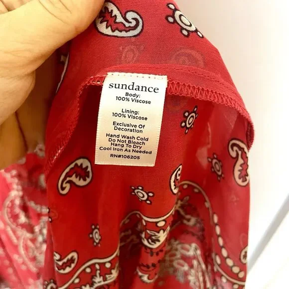 Sundance Briela Bandana Western Cowgirl Print Bohemian Midi Dress Red Sz Medium - Picture 12 of 13